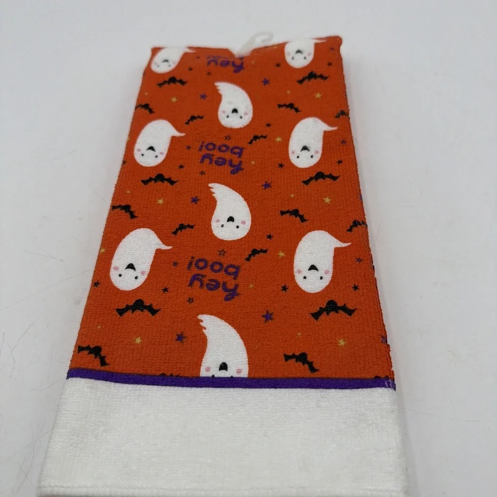 Halloween Microfiber Towels GHOSTS & BATS ON ORANGE 